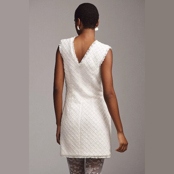 NEW BHLDN Size M, L Ella V-Neck Pearl Tweed Mini Dress - Ivory - Picture 4 of 7